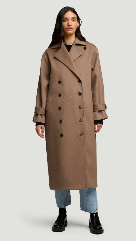 Women's Occasion Wear Apparel Tropical Island - Inspired Attire Double-Breasted Coat in Wool-Cashmere | Camel