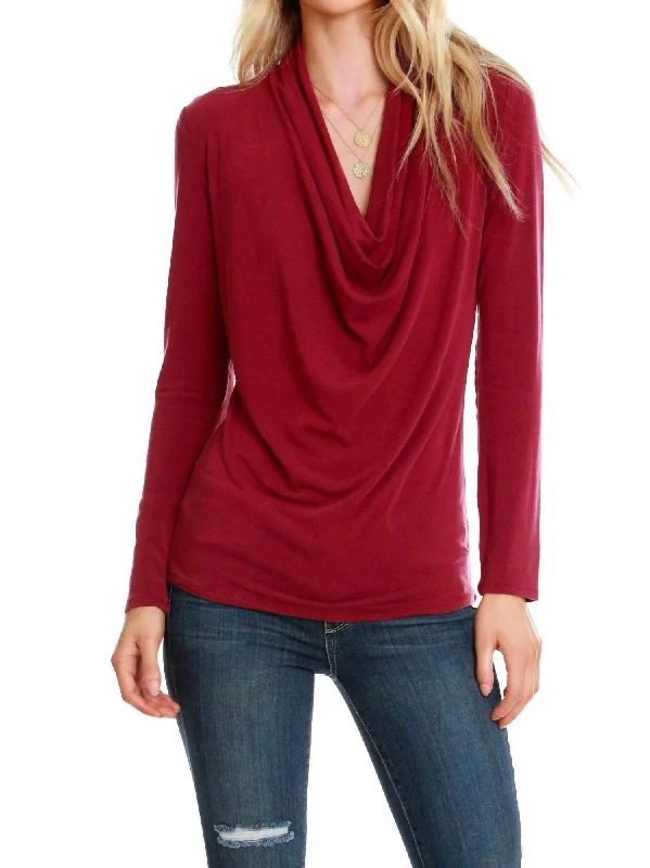 Women's Elegant Garments Chic Styles Long Sleeve Cowl Top In Burgundy