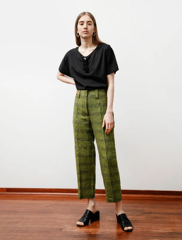 Women's Vintage Attire Absurdly Cheap Sale Linen/Cotton Check Trousers Green/Grey