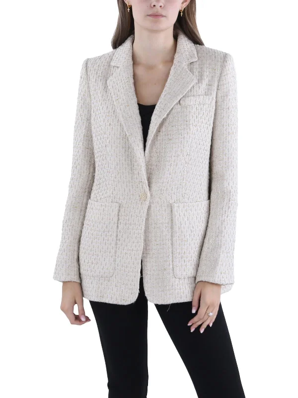 Women's Cozy Clothes Trendy Styles Womens Tweed Metallic One-Button Blazer