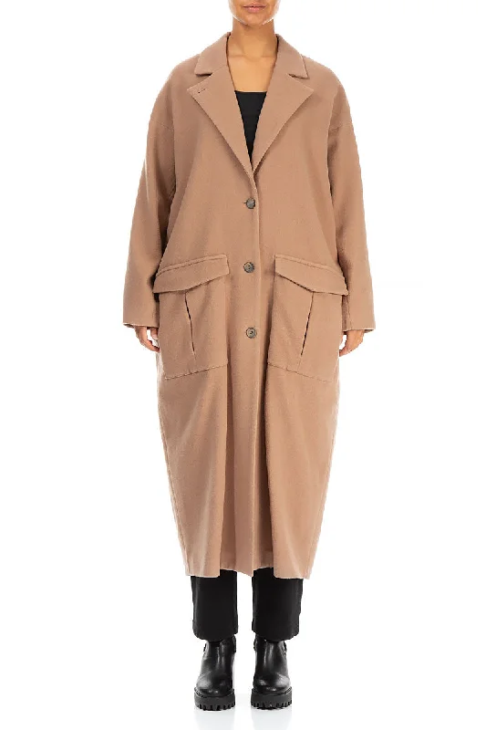 Women's Comfy Attire For Lounging High-End Fashion Balloon Flap Pockets Brown Wool Coat