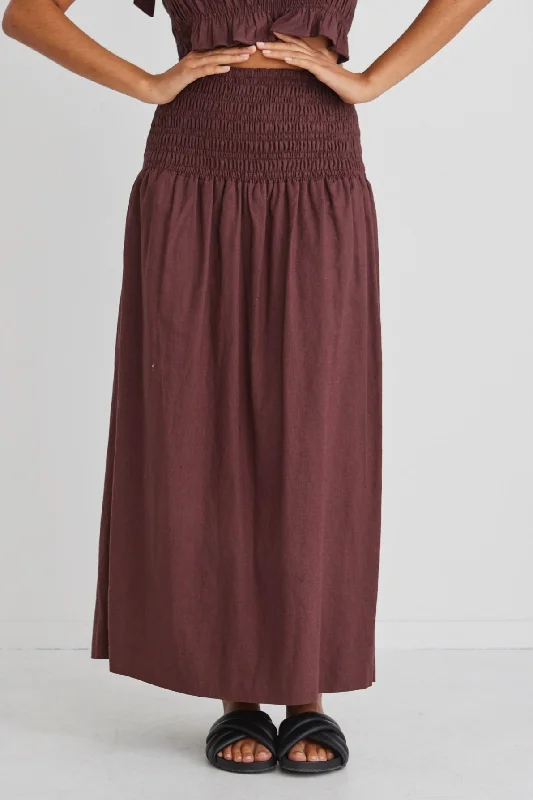 Timeless Women's Outfit Chic Trend Collection Seville Raisin Shirred Waist Maxi Skirt