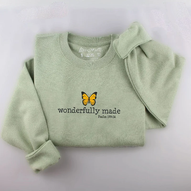 Comfortable Women's Apparel Chic Trends For The Fashion Savvy Embroidered Wonderfully Made Sweatshirt