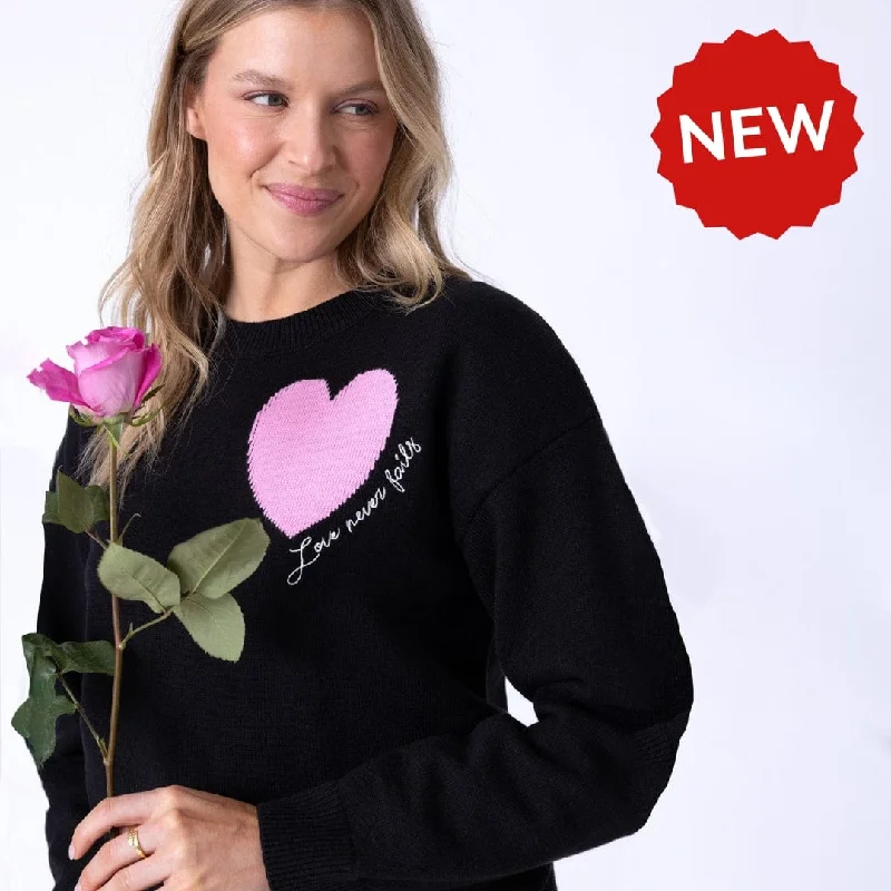 Women's Everyday Garments Fashion Frontiers Love Never Fails Heart Intarsia Pullover Sweater