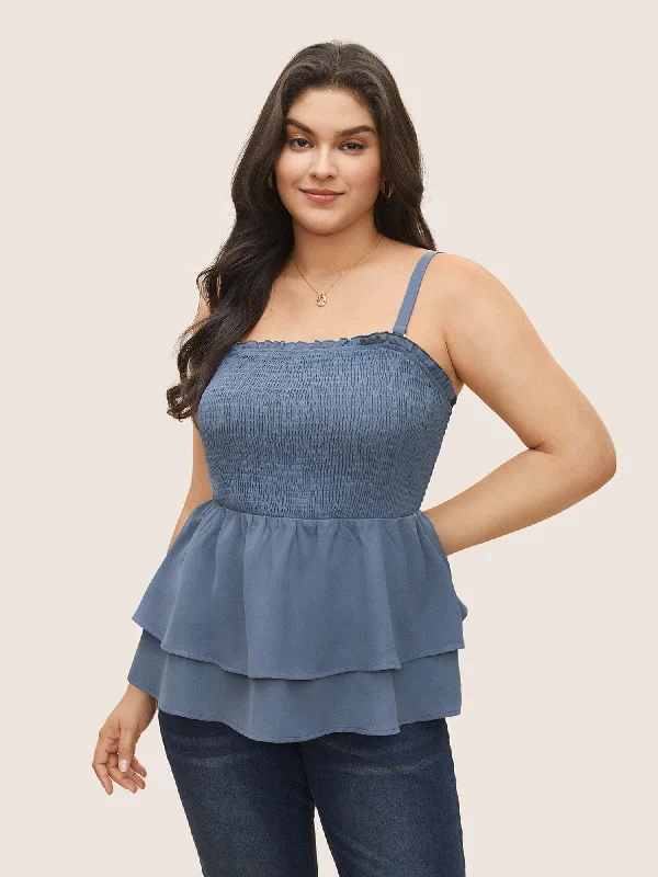 Women's Holiday Attire Limited - Edition Drops Solid Shirred Ruffle Layered Hem Cami Top