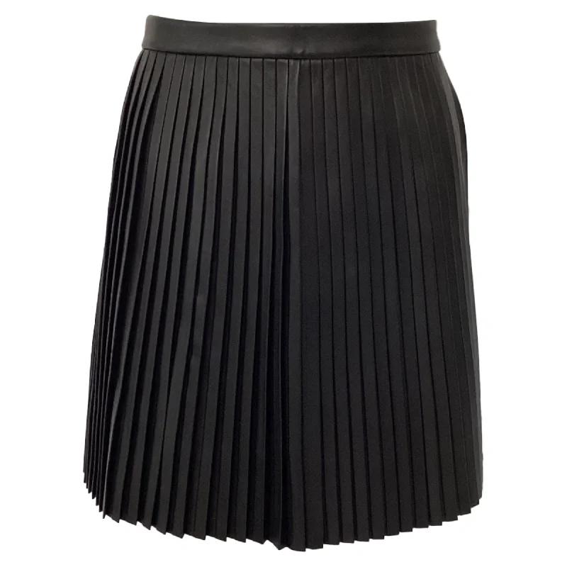 Women's Athletic Outfit Mother'S Day Special Theory Pleated Mini Skirt in Black Lamb Leather