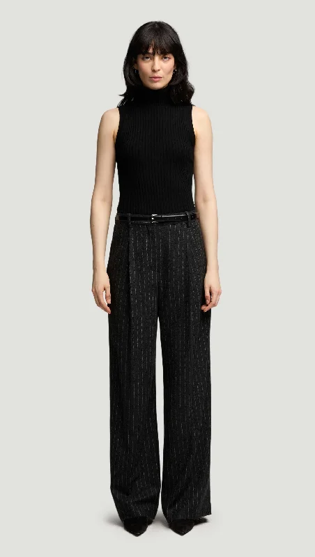 Affordable Women's Clothing Exclusive Sale Single Pleat Trouser in Wool Blend | Grey Pinstripe