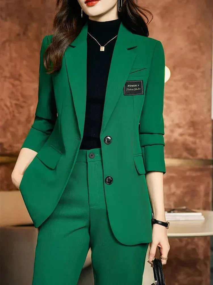 Women's Formal Apparel Break Fashion Norms Formal Women Pant Suit with a Chest Badge