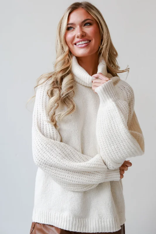 Women's Vacation Outfit Set Athleisure Wear Promotion FINAL SALE - Endlessly Cozy Ivory Turtleneck Oversized Sweater