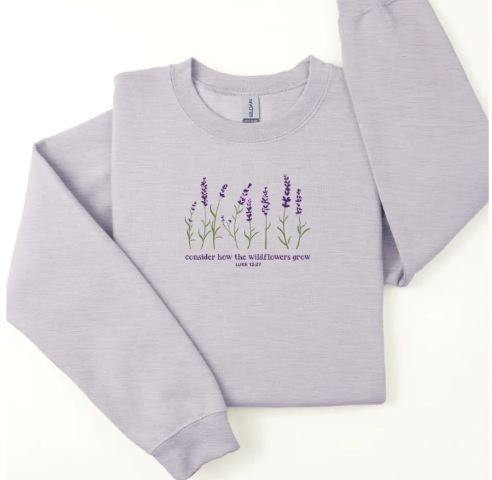 Women's Occasion Wear Apparel Versatile Wardrobe Essentials Embroidered Consider the Wildflowers Sweatshirt