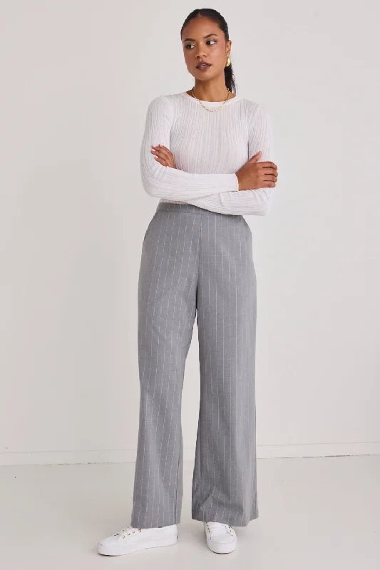 Women's Cozy Winter Attire Valentine's Special Best Life Grey Pinstripe Wide Leg Pant