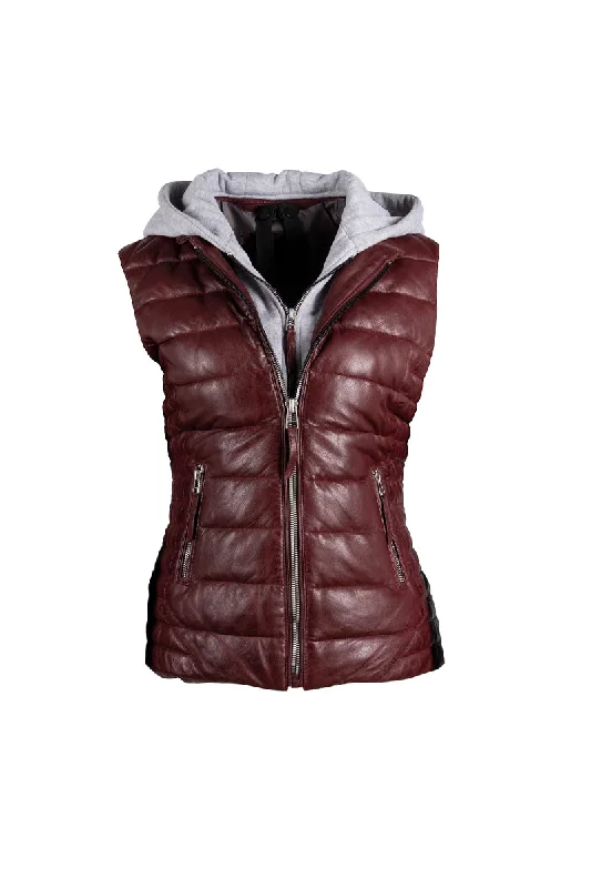 Sustainable Women's Apparel Beat The Heat In Tropical Styles Robi Hooded Leather Jacket - Crimson Red