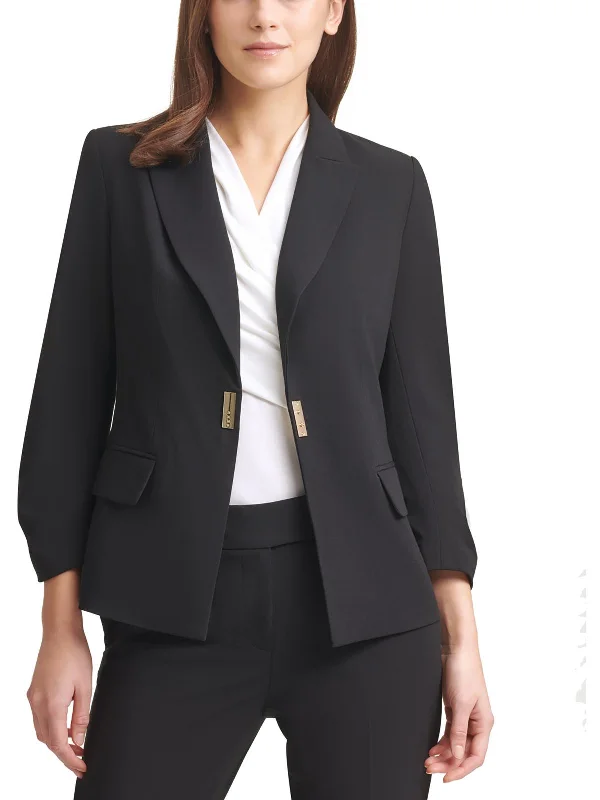 Women's Functional Outdoor Garments Trend Forward Threads For Her Petites Womens Woven Snap Front One-Button Blazer