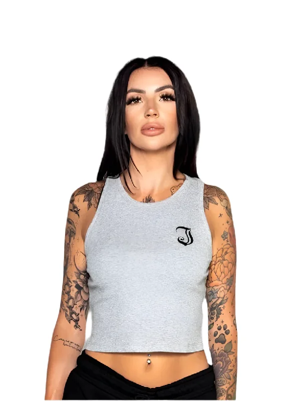 Women's Outfit Graceful Fashion Women's Inked Icon Logo Crop Tank - Grey/Black