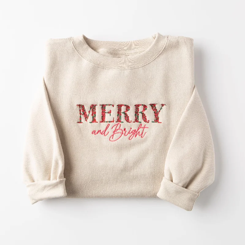 Women's Trendy Clothes Wardrobe Update Embroidered Merry and Bright Sweatshirt