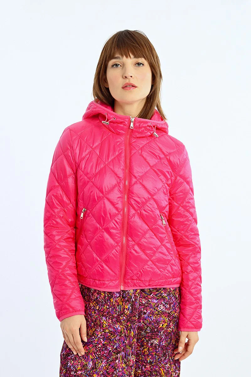 Women's Clothing Apparel Sets Everyday Wear Quilted Hooded Down Jacket - Fuchsia