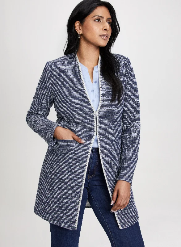 Affordable Women's Garments Comfort First Women's Wear Long Contrasting Trim Bouclé Jacket