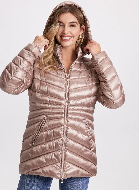 Women's Clothing Trendy Styles Removable Hood Puffer Coat