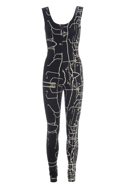 Women's Vintage Attire Trendy Fashion For Women YOGA CAT SUITE - 99010 - ART PRINT BLACK