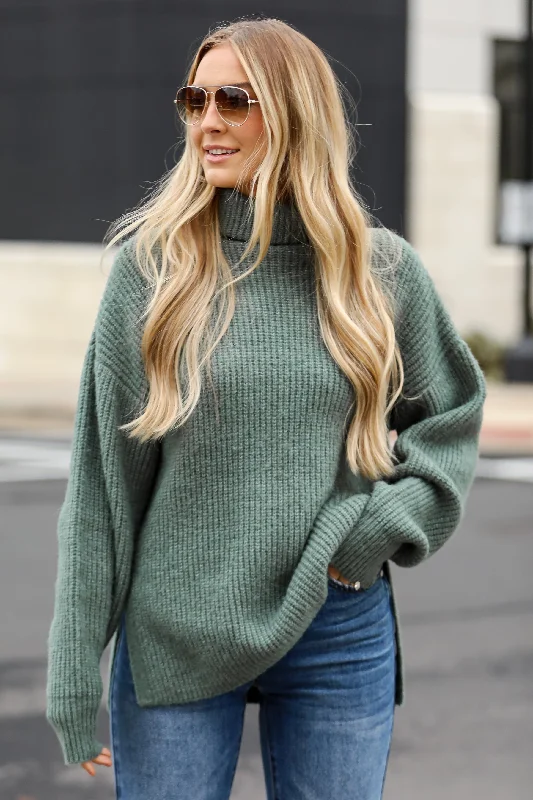 Affordable Women's Attire Big Discounts FINAL SALE - Stay Right There Sage Turtleneck Oversized Sweater