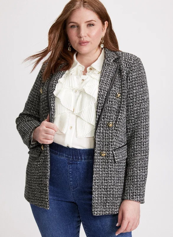 Women's Fashionable Attire For Work Chic And Edgy Knit Houndstooth Jacket