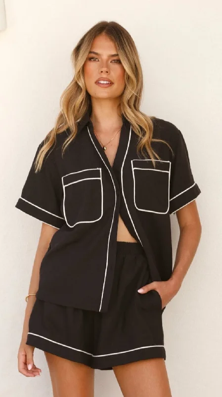 Women's Resort Garments Latest Trends Salome Button Up Shirt - Black/White