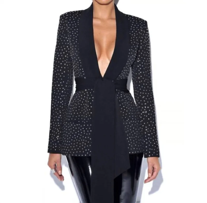 Women's Contemporary Apparel Mega Sale Crystal Embellished Blazer In Black