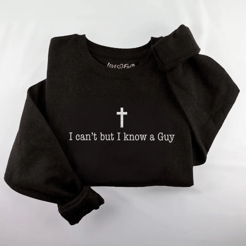 Women's Holiday Apparel Chic Trend Collection Embroidered I Know a Guy Sweatshirt