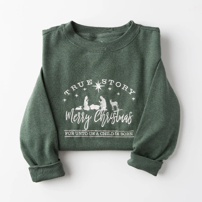 Women's Casual Apparel For Weekends Runway Inspired Wear Embroidered True Story Merry Christmas Sweatshirt