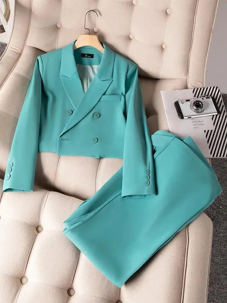 Women's Trendy Apparel Your Timeless Wardrobe Awaits Double-Breasted Crop Blazer Women Pant Suit