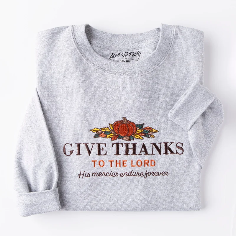 Women's Contemporary Apparel Quality Wear Embroidered Give Thanks Sweatshirt