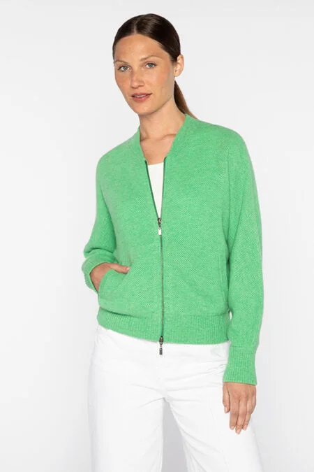 Stylish Women's Apparel Romantic Date - Night Ensemble Kinross Cashmere Honeycomb Zip Bomber