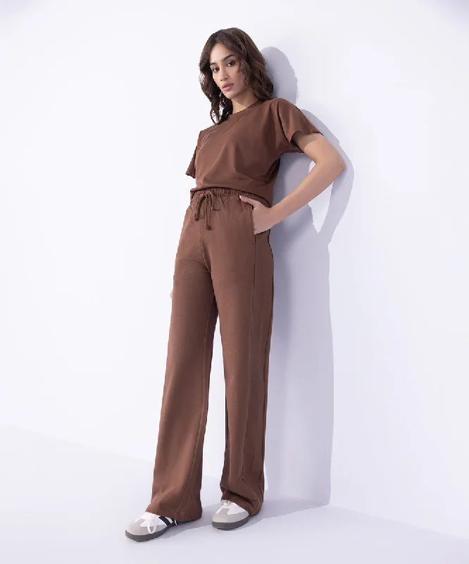 Chic Women's Outfit Versatile Style Wardrobe Wide Leg Trousers With Rib Side Panel