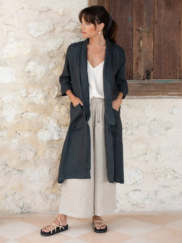 Women's Relaxed Clothes Special Occasion Wear Nova Longline Linen Coat Charcoal