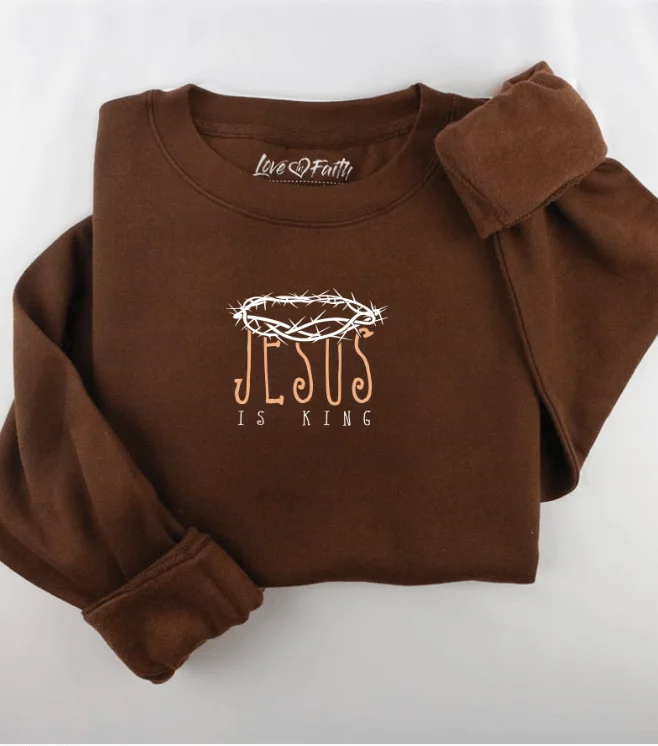 Comfortable Garments For Women Forward Trendsetter Embroidered Jesus is King Sweatshirt