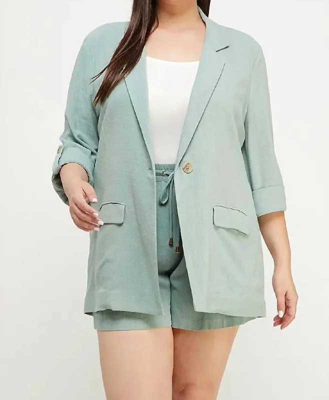 Women's Versatile Apparel Holiday Glam Linen Blazer In Sage