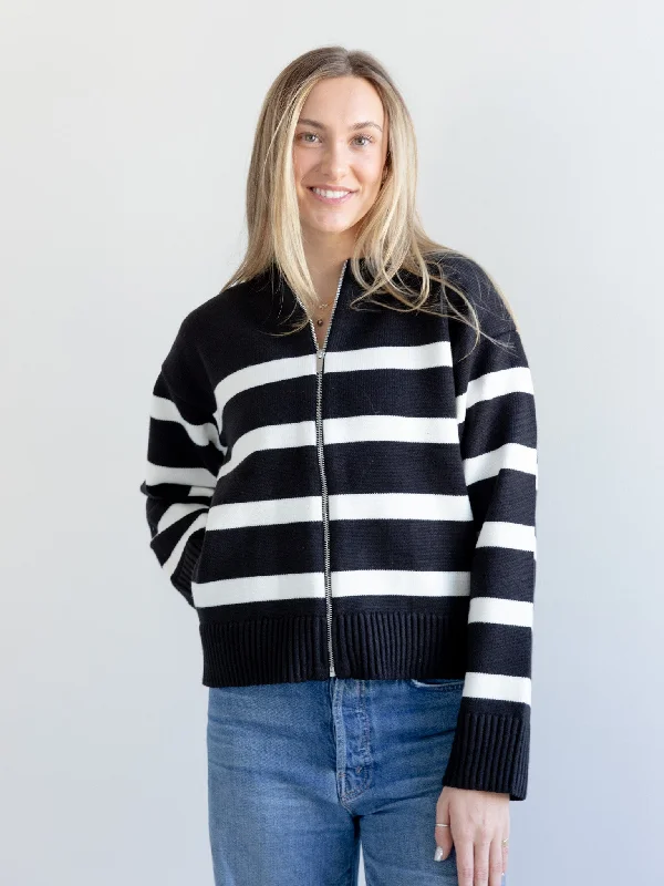 Women's Plus-Size Garments Exclusive Sale Stripe Zip Sweater