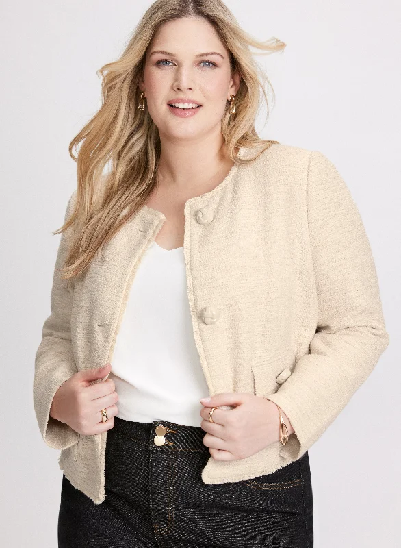 Plus-Size Women's Garments Signature Style Essentials Cropped Boucle Jacket