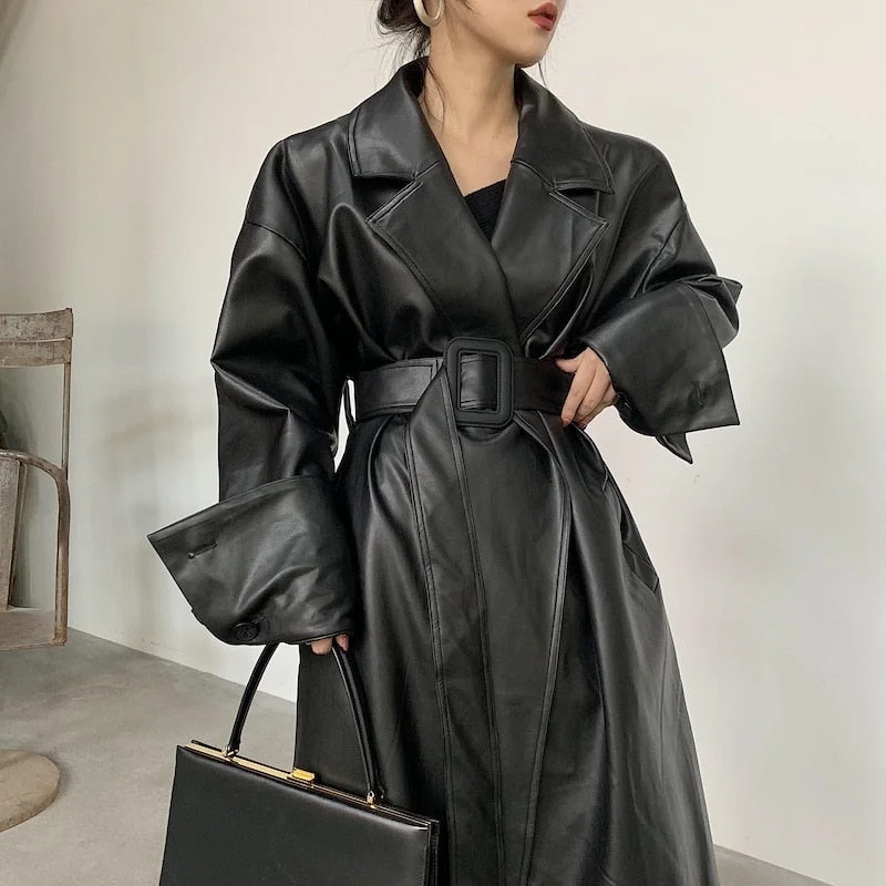 Women's Clothes For Work Events Great Prices On Feminine Styles Women's PU Leather Fashion Designer Trench Jackets (Plus Size)