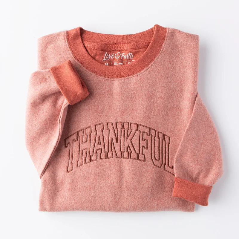 Women's Athletic Garments Bid Farewell To The Old Season Embroidered Thankful Fuzzy Sweatshirt