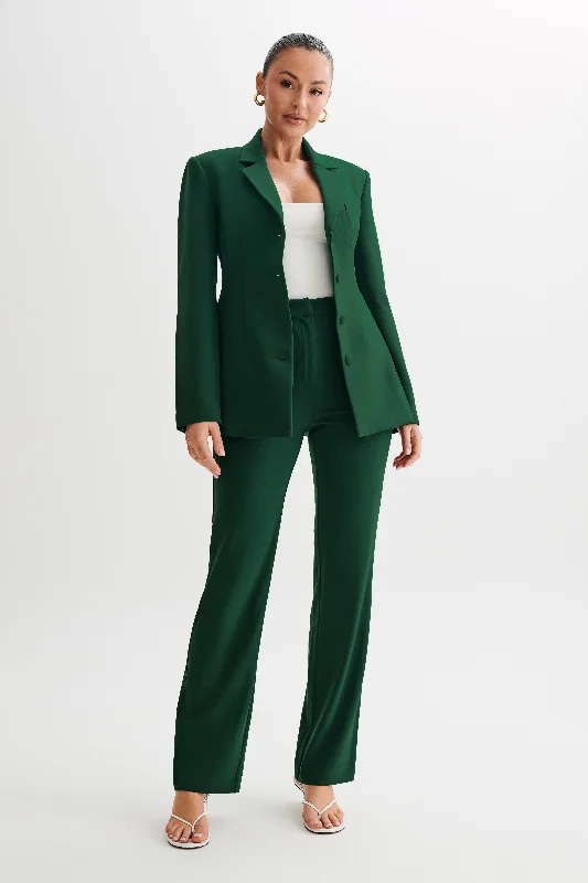 Women's Formal Event Attire Everyday Wear Greer Hourglass Suiting Blazer - Forest Green