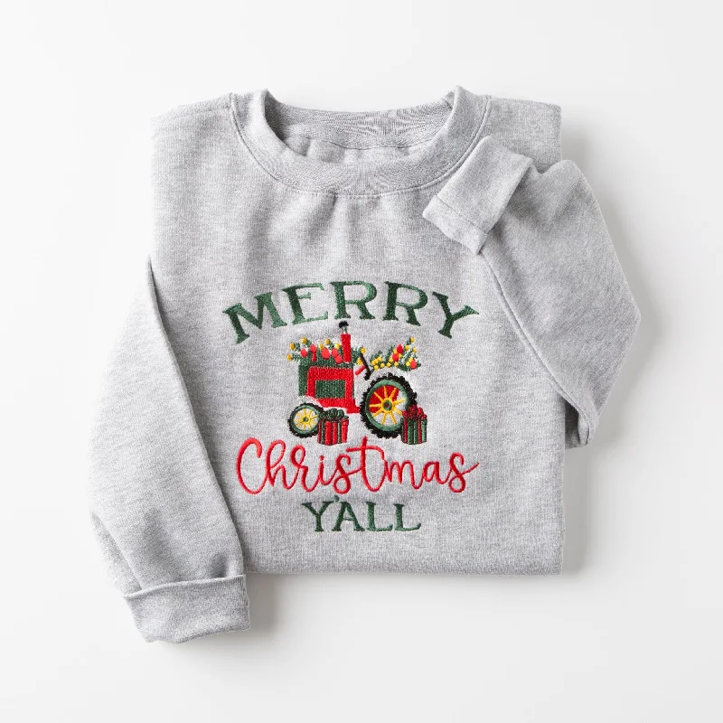 Women's Stylish Vacation Attire The Latest Trends Embroidered Merry Christmas Y'all Sweatshirt