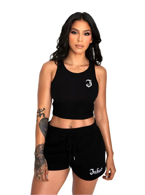 Women's Vintage-Inspired Clothing Stylish Women's Apparel Women's Inked Icon Logo Crop Tank - Black/White