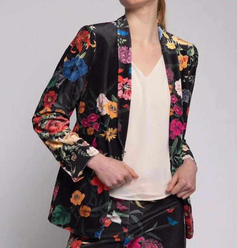 Women's Elegant Clothes Seasonal Trends Smoking Velvet Blazer In Velvet Botanic Print