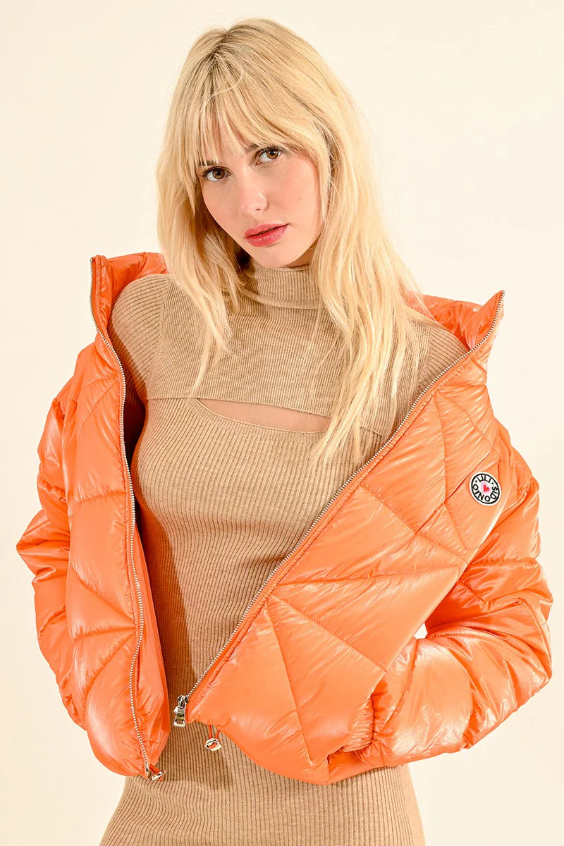 Women's Wardrobe Apparel Bold Fashion Short Quilted Down Jacket - Orange