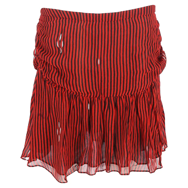 Women's Vacation Outfit Set Special Occasion Wear Etoile Isabel Marant Stripe Mini Ruffled Skirt in Red Viscose