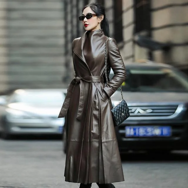 Women's Party Clothes Last Chance Sale Women's Faux Leather Trench Coat Fashion Designer Nerazzurri Jackets (Plus Size)