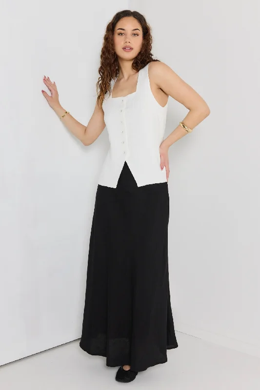 Women's Travel Outfit Set Trendsetting Threads Coastal Ivory Linen Viscose Longline Square Neck Vest