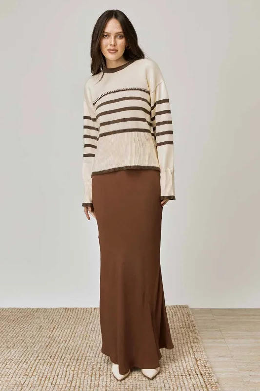 Women's Travel Garments Romantic Detailing Rhythm Oatmeal Coffee Stripe Knit