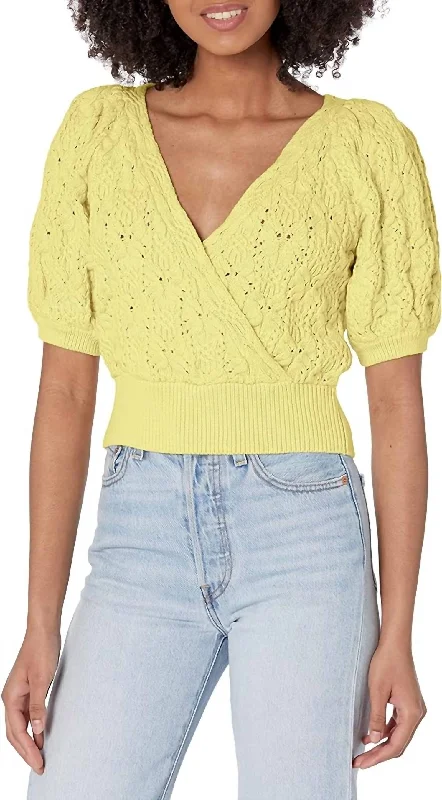 Women's Trendy Garments End Of Season Sale Elowen Short Sleeve Loose Knit Sweater In Lime Green